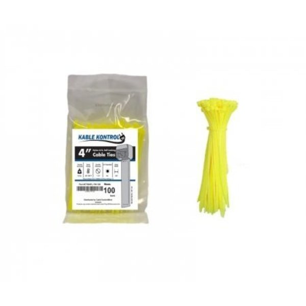 Kable Kontrol Zip Ties - 4in Long - 100 Pc Pk - Fluorescent Yellow - Nylon - 18 Lbs Tensile Strength CT504FL-YL-100